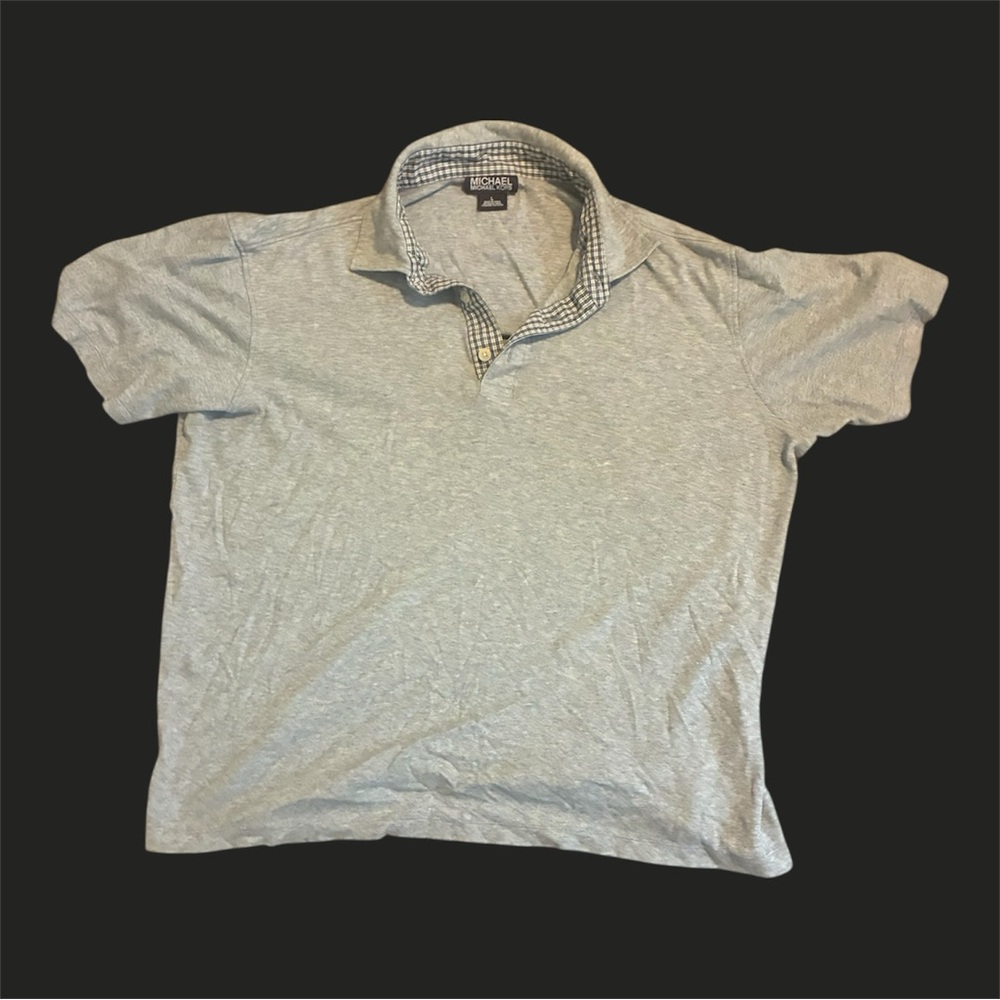 Michael Kors Light Gray Polo Shirt with Checkered Collar